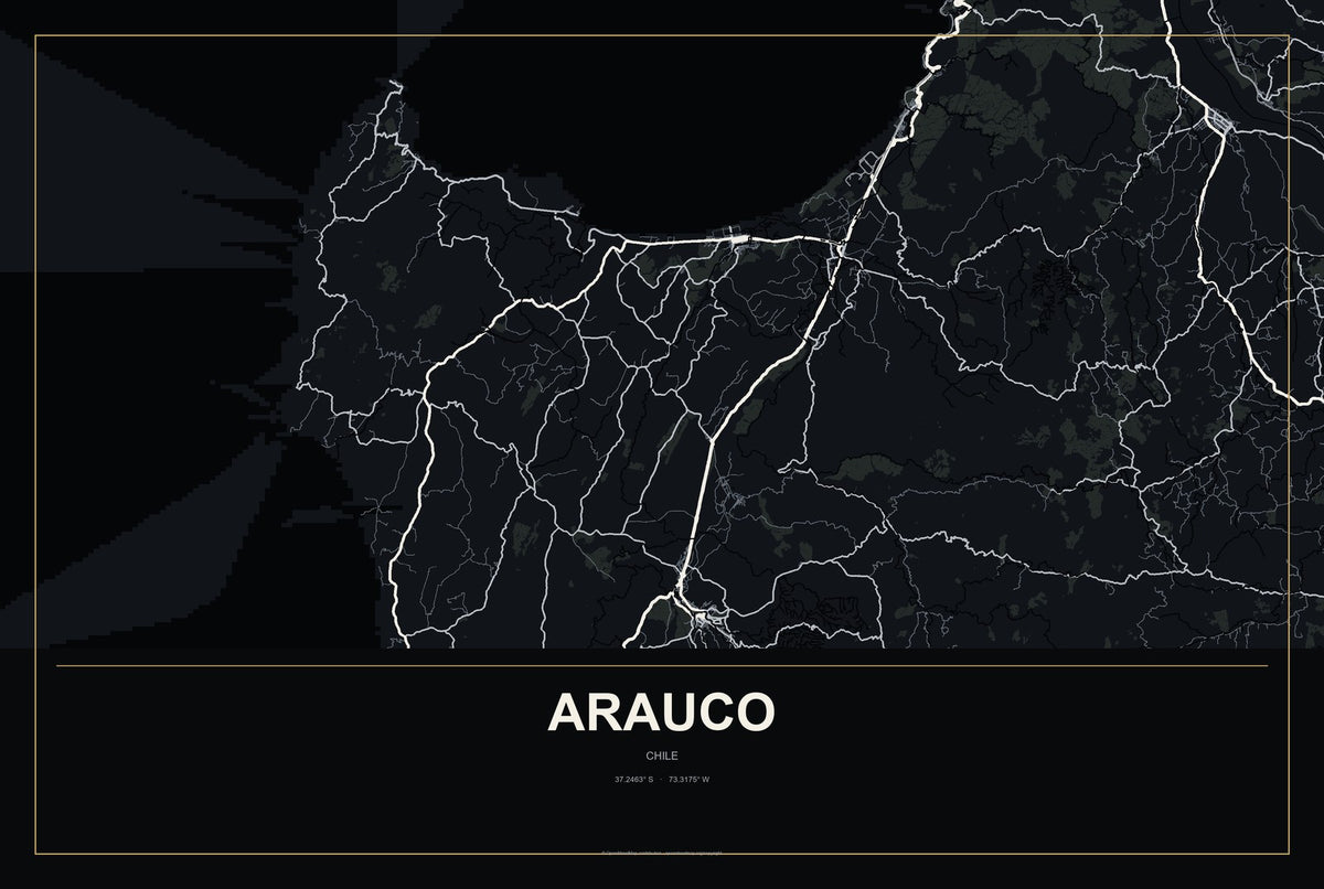 Arauco, Chile City Map Aluminum Sign in Metropolitan Noir style