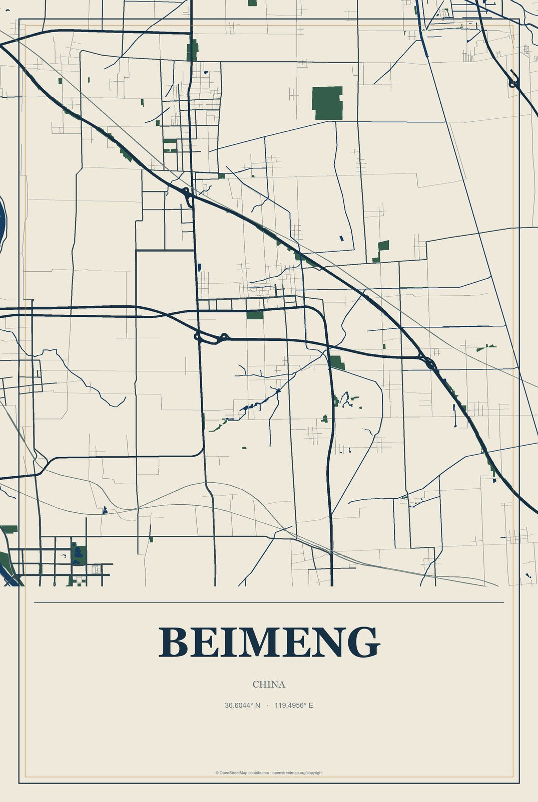 Beimeng, China City Map Aluminum Sign in Coastal Cutout style