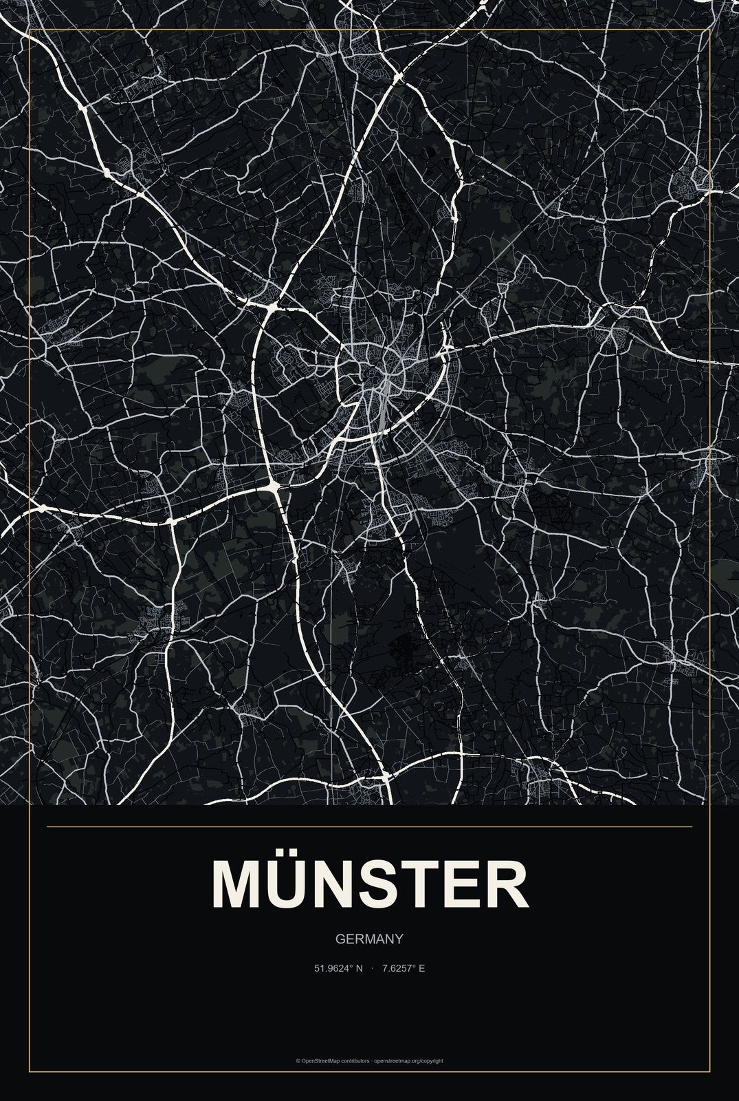 Münster, Hesse, Germany City Map Aluminum Sign in Metropolitan Noir style