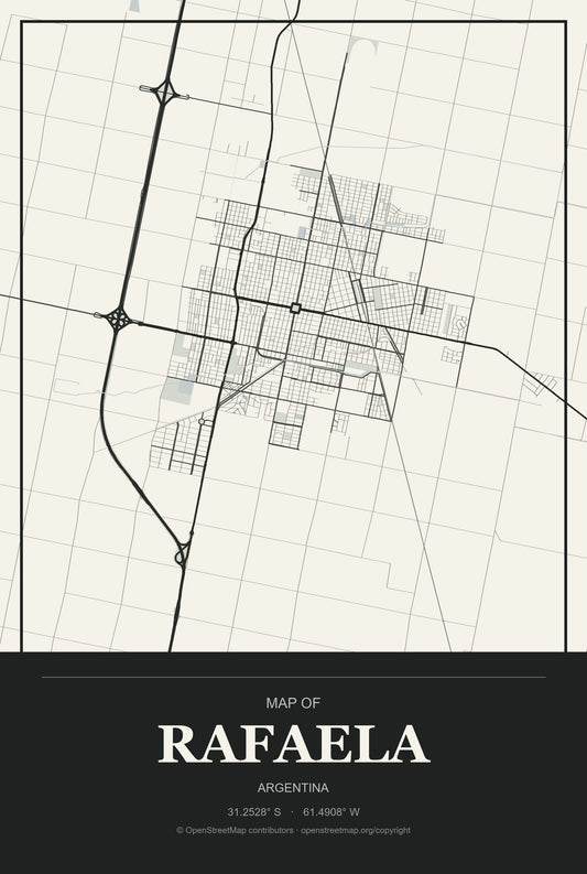 Rafaela, Argentina City Map Aluminum Sign in Museum Plaque style