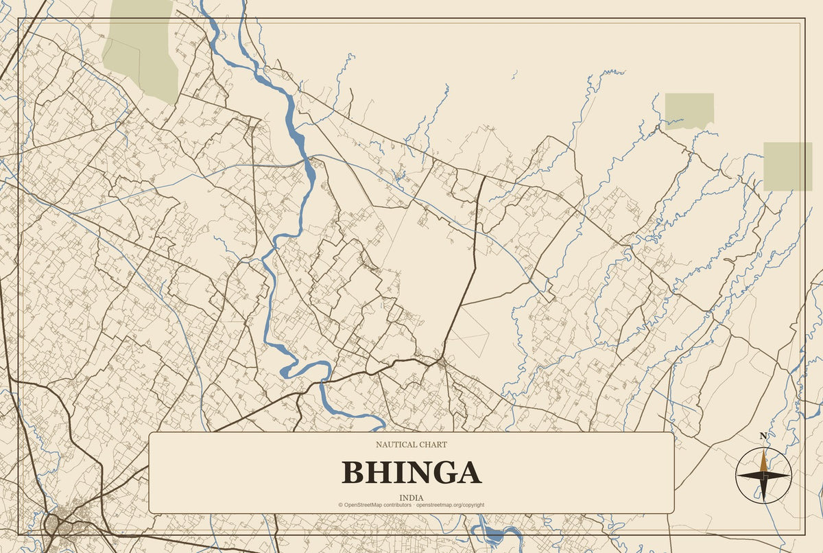 Bhinga, India City Map Aluminum Sign in Heritage Nautical style