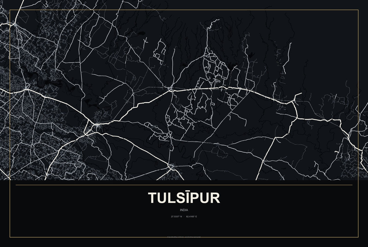 Tulsīpur, India City Map Aluminum Sign in Metropolitan Noir style