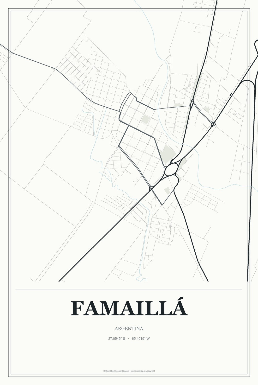 Famaillá, Argentina City Map Aluminum Sign in Gallery Air style