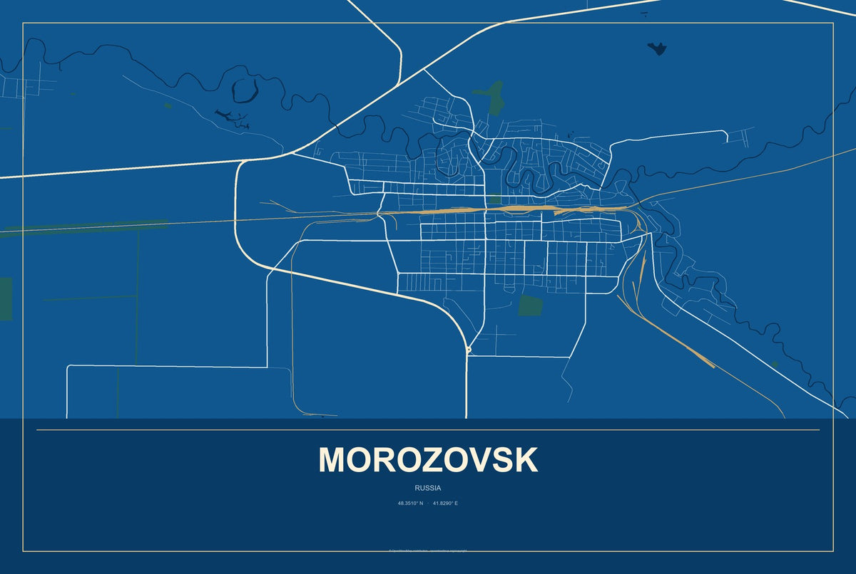 Morozovsk, Russia City Map Aluminum Sign in Harbor Cobalt style