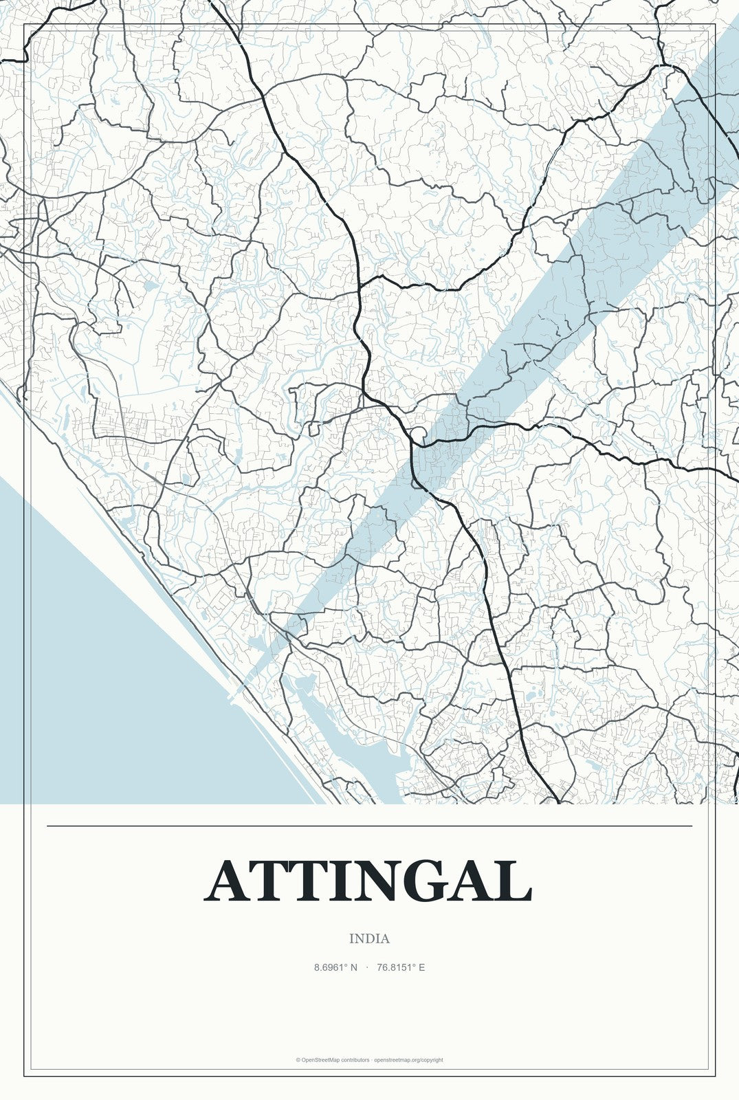 Attingal, India City Map Aluminum Sign in Gallery Air style