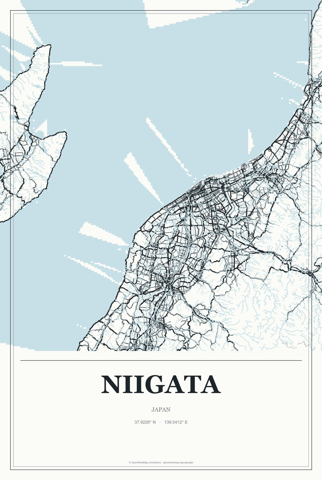 Niigata, Japan City Map Aluminum Sign in Gallery Air style