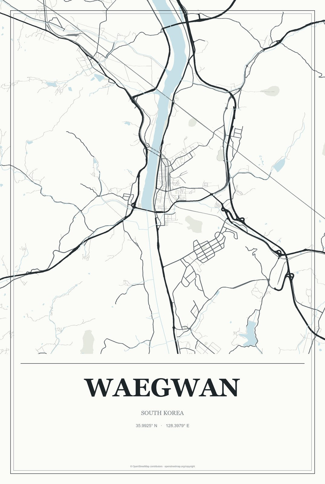 Waegwan, South Korea City Map Aluminum Sign in Gallery Air style