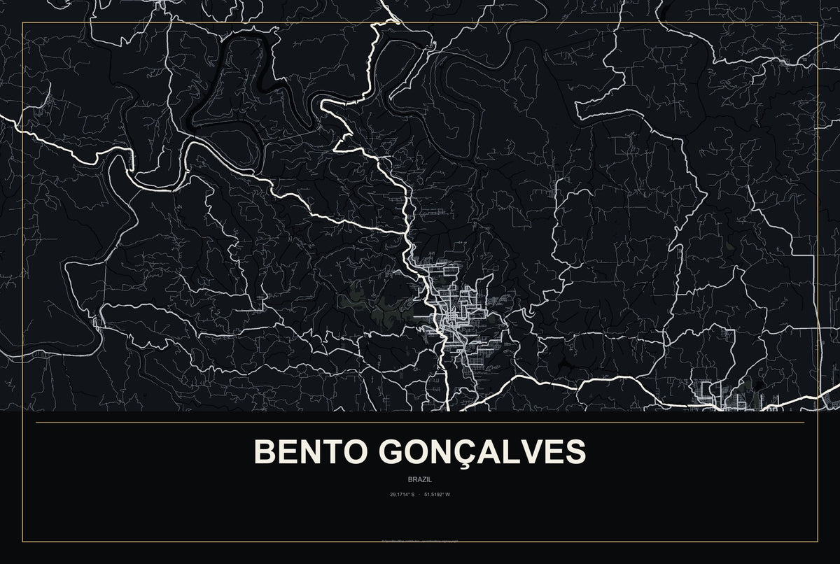 Bento Gonçalves, Brazil City Map Aluminum Sign in Metropolitan Noir style