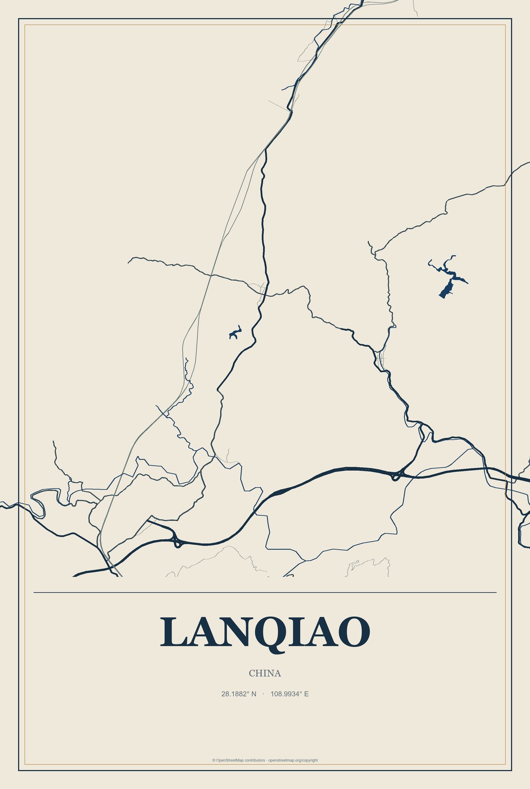 Lanqiao, China City Map Aluminum Sign in Coastal Cutout style