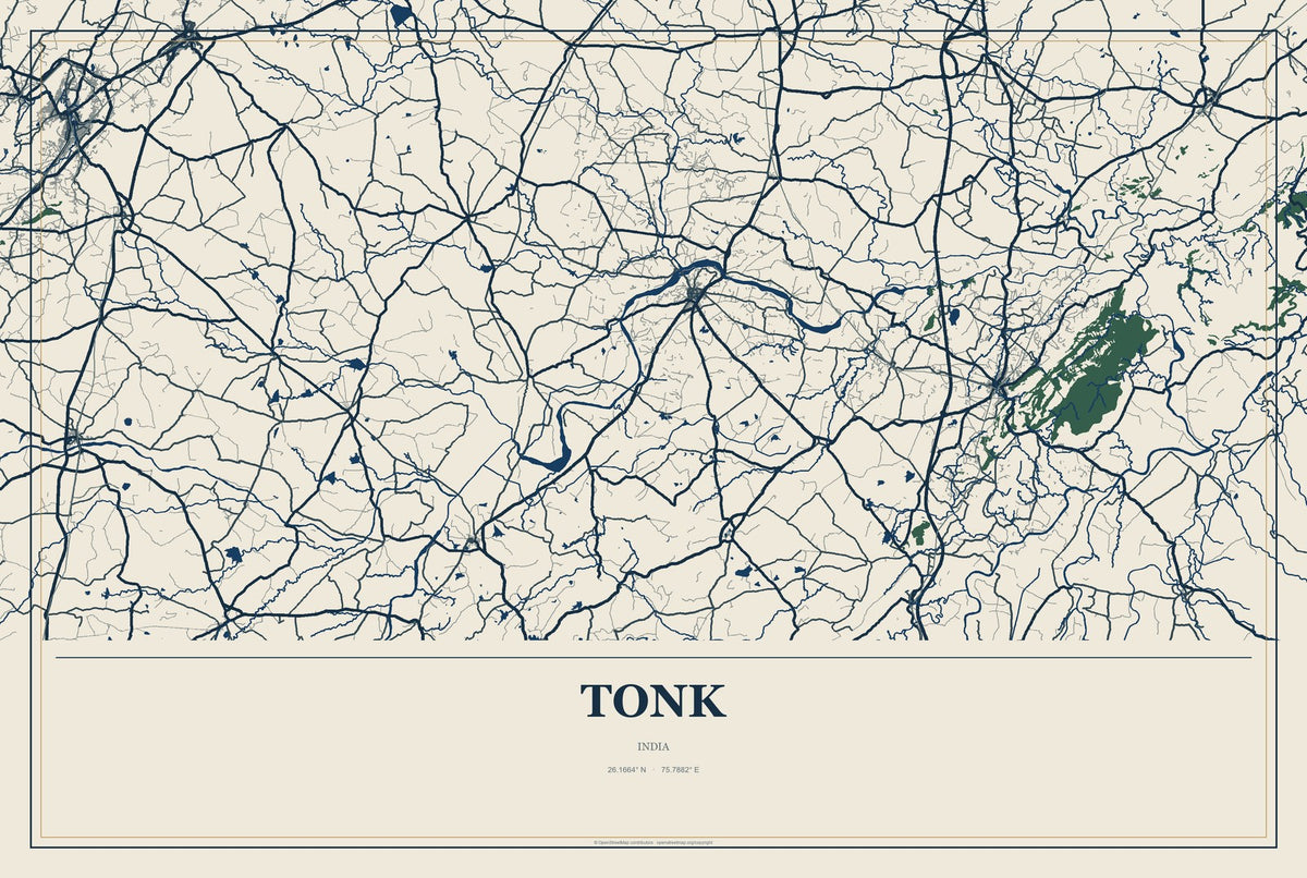 Tonk, India City Map Aluminum Sign in Coastal Cutout style