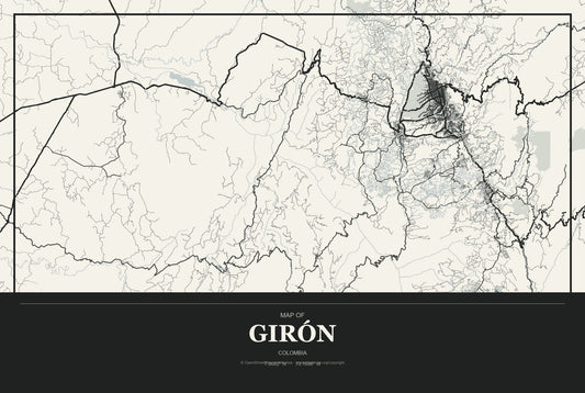 Girón, Colombia City Map Aluminum Sign in Museum Plaque style