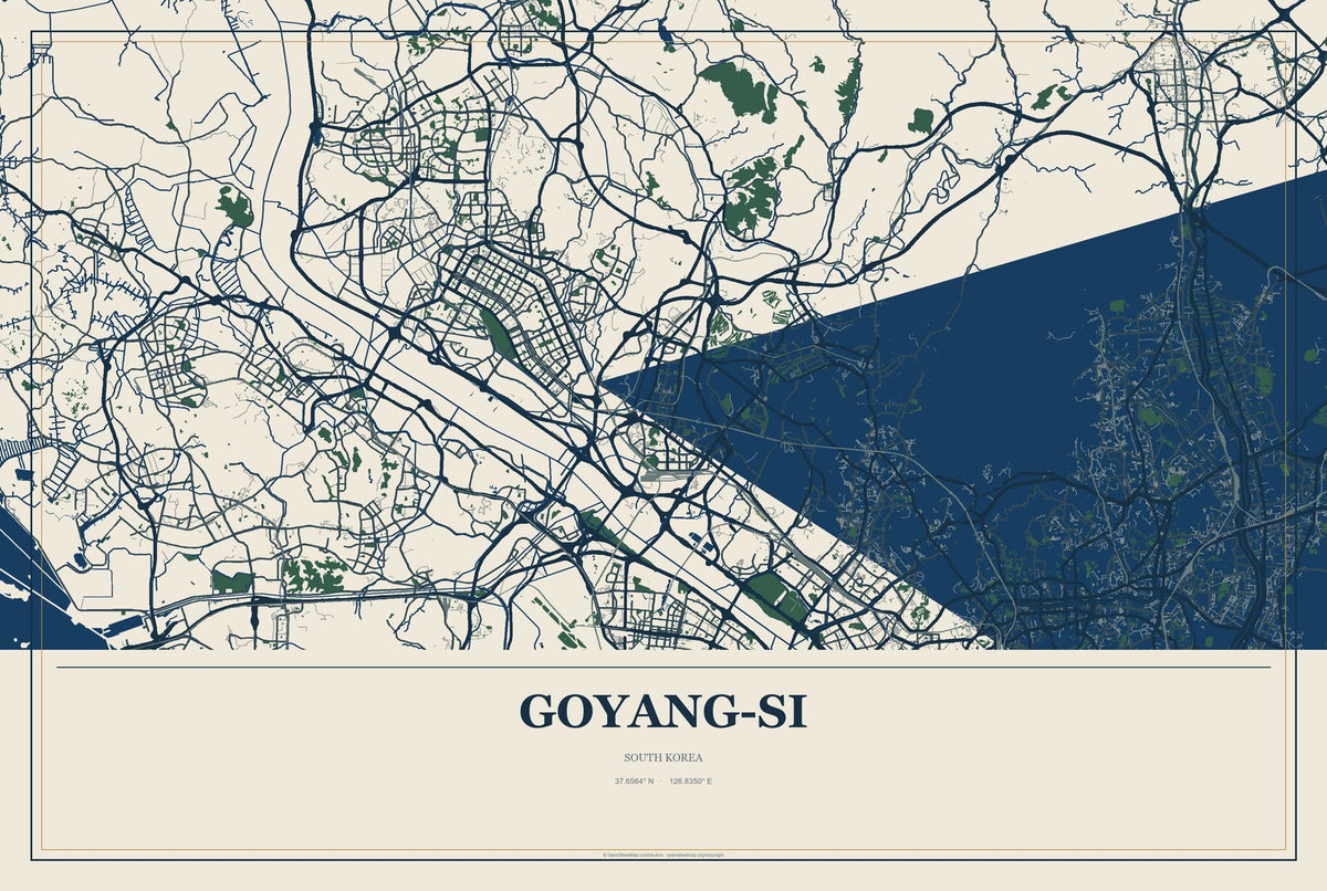 Goyang-si, South Korea City Map Aluminum Sign in Coastal Cutout style