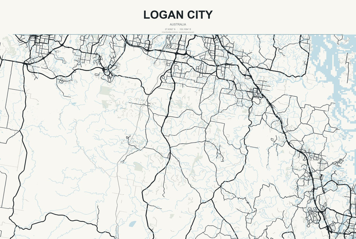 Logan City, Australia City Map Aluminum Sign in Headline Atlas style