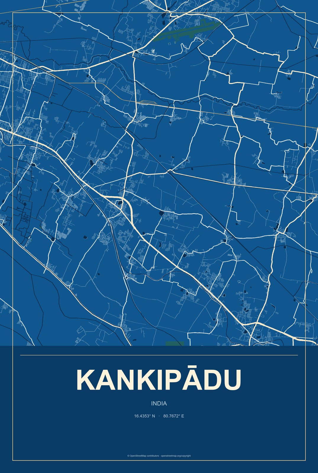 Kankipādu, India City Map Aluminum Sign in Harbor Cobalt style