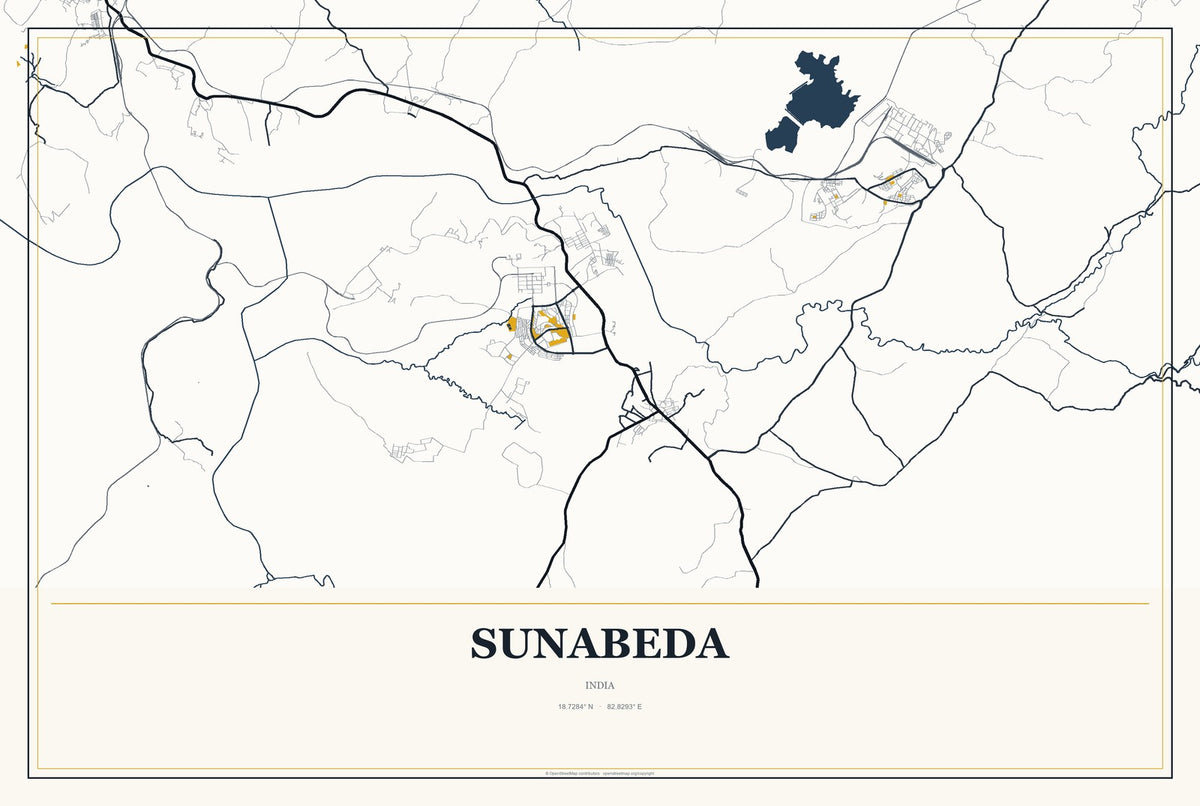 Sunabeda, India City Map Aluminum Sign in Citrine Modern style