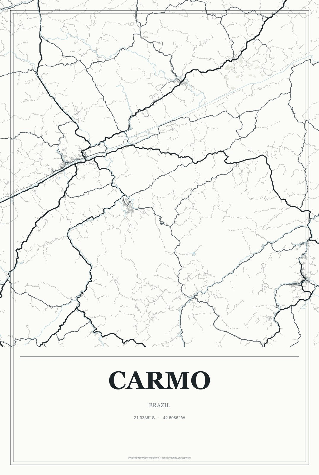 Carmo, Brazil City Map Aluminum Sign in Gallery Air style