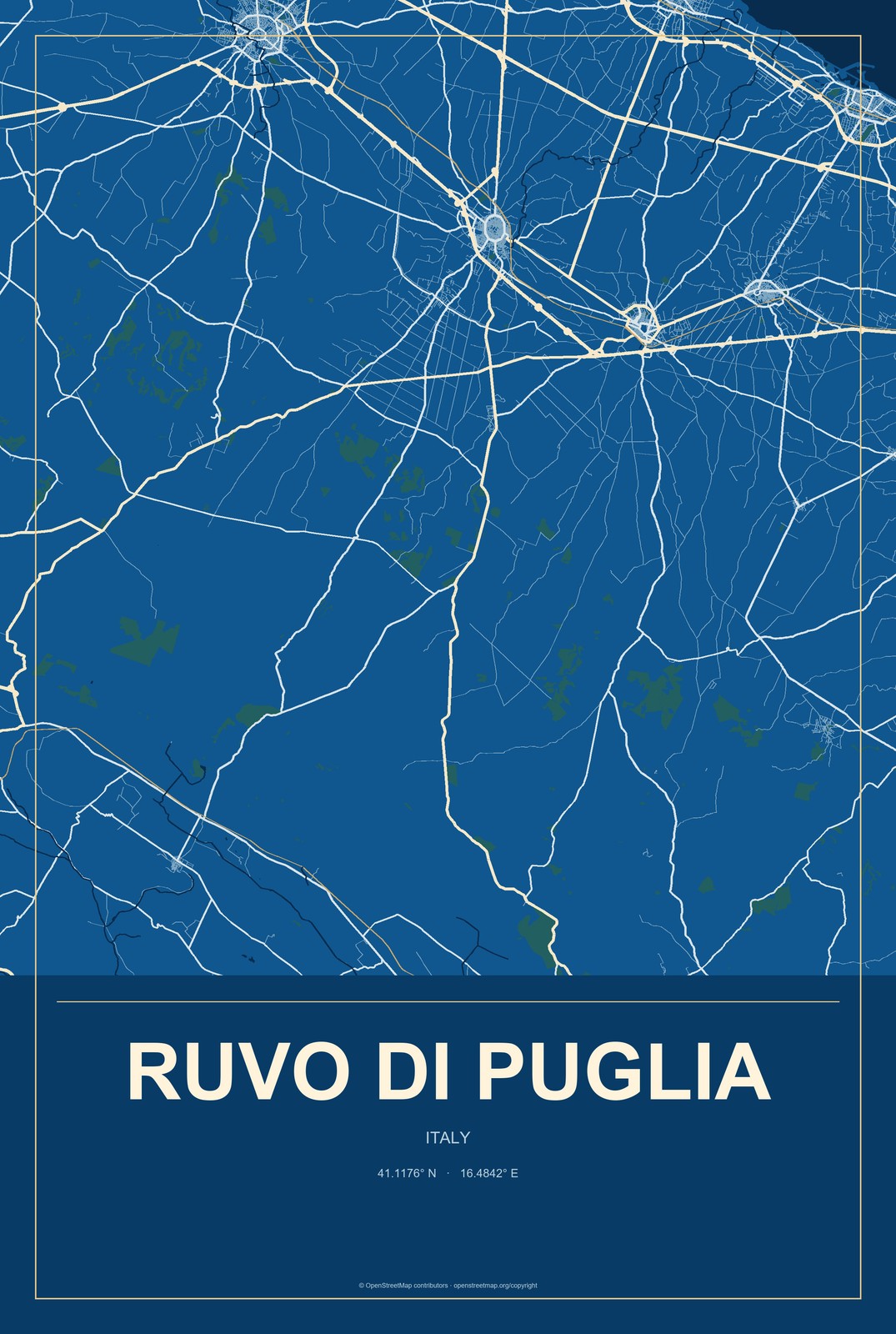 Ruvo di Puglia, Italy City Map Aluminum Sign in Harbor Cobalt style