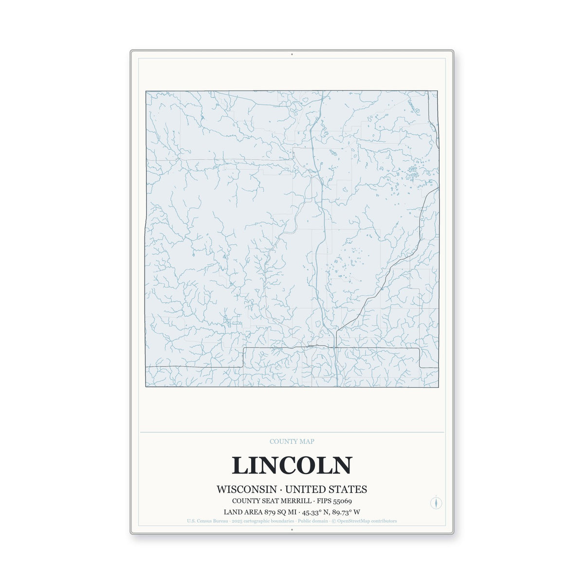 Lincoln County, Wisconsin Map Aluminum Sign in Gallery Air style