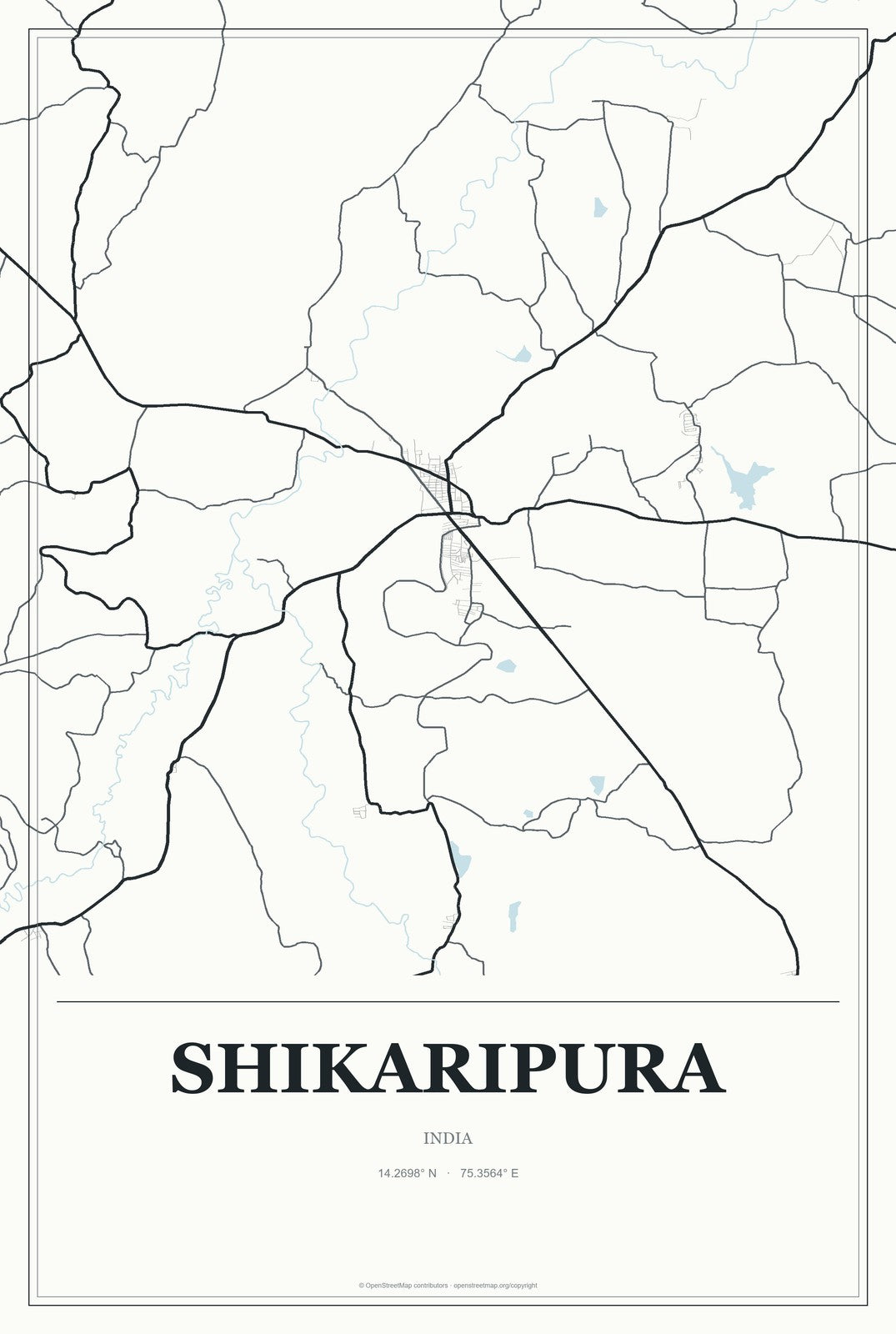 Shikaripura, India City Map Aluminum Sign in Gallery Air style