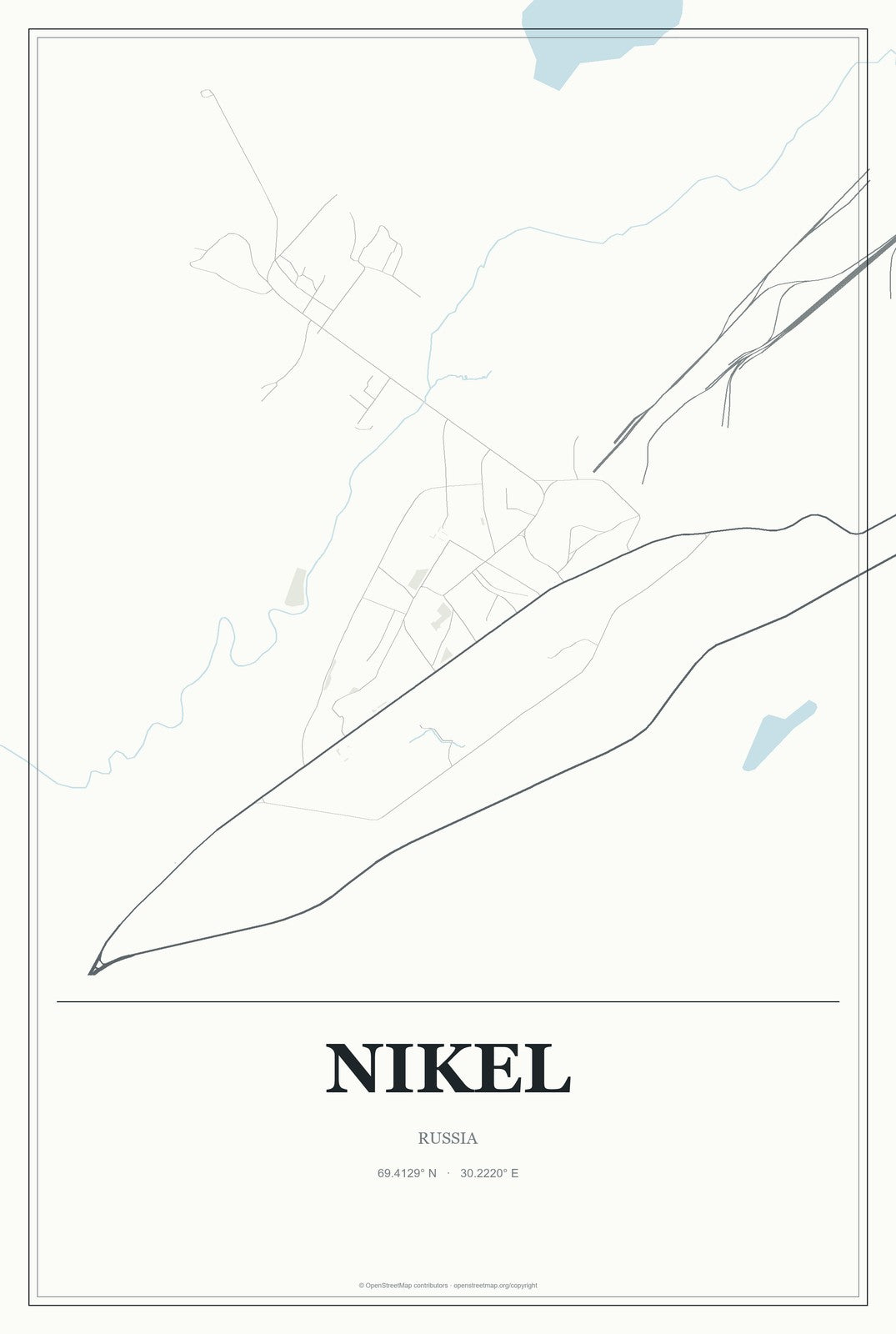 Nikel, Russia City Map Aluminum Sign in Gallery Air style