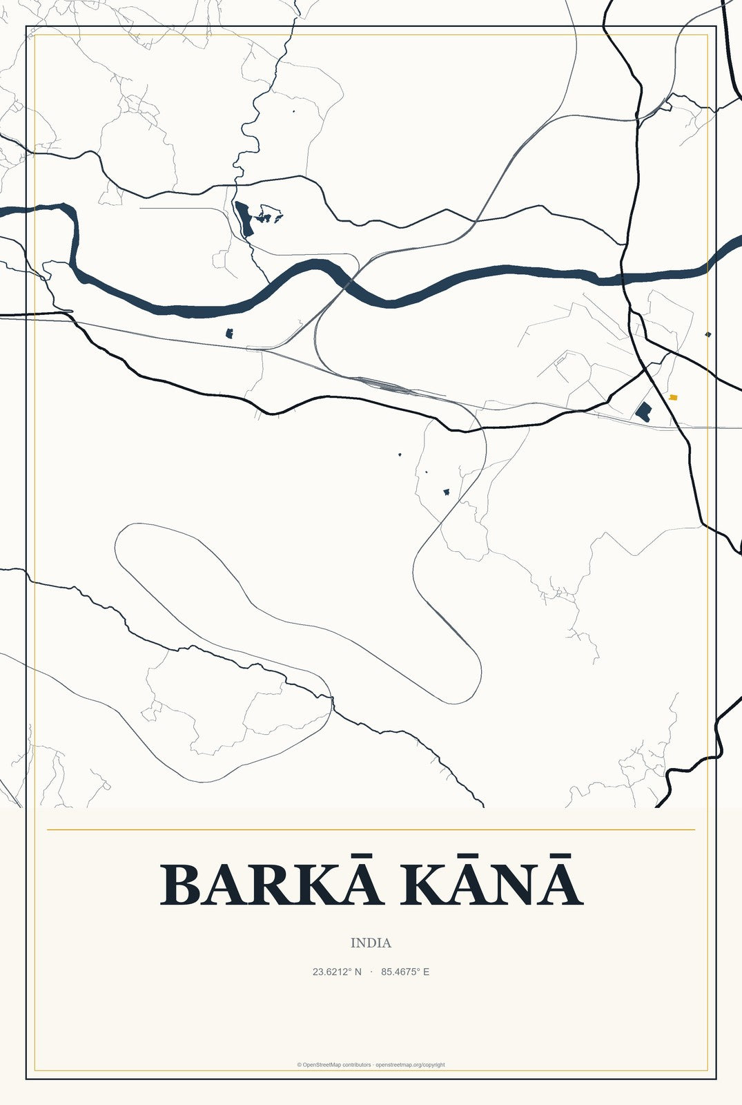 Barkā Kānā, India City Map Aluminum Sign in Citrine Modern style