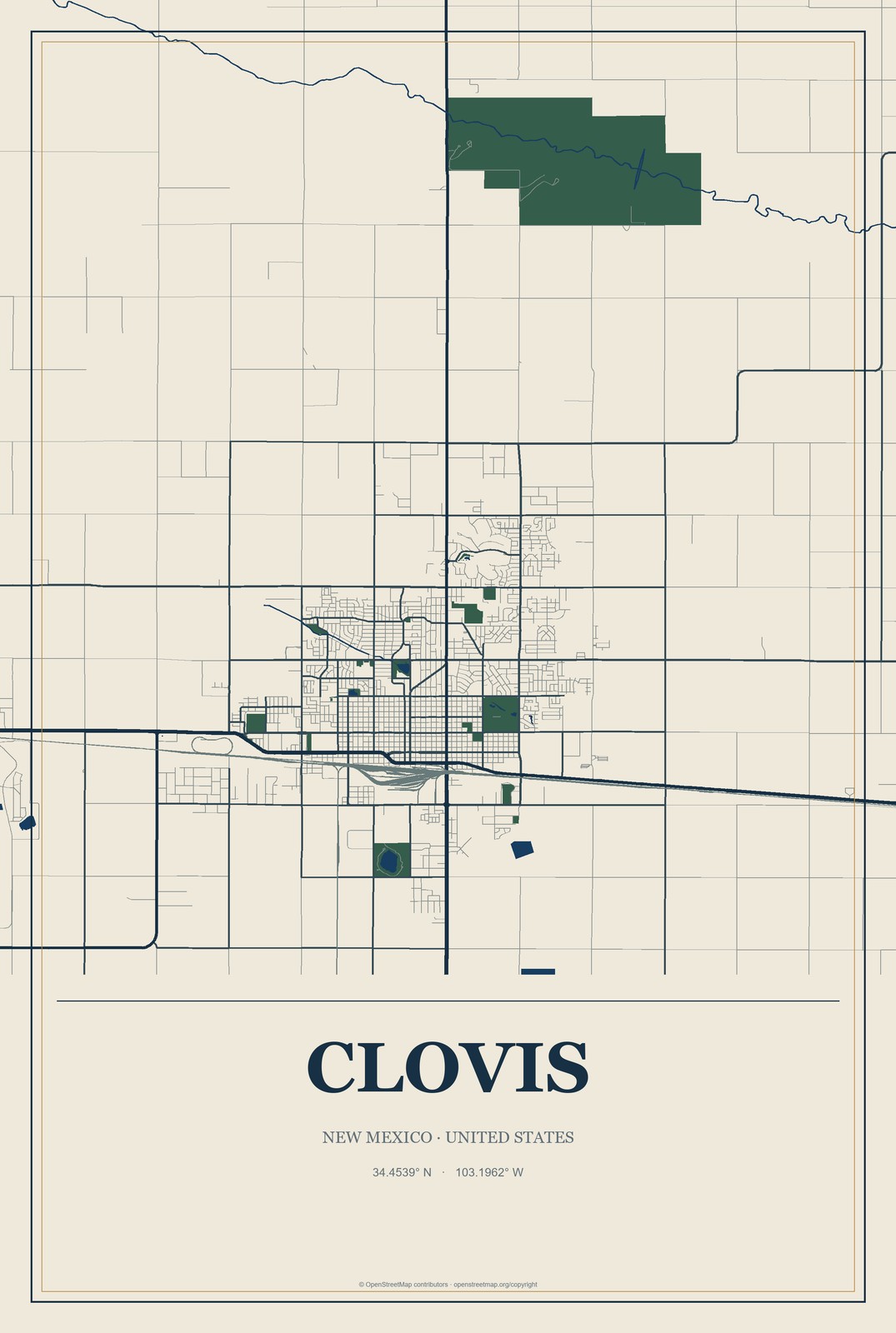 Clovis, New Mexico City Map Aluminum Sign in Coastal Cutout style