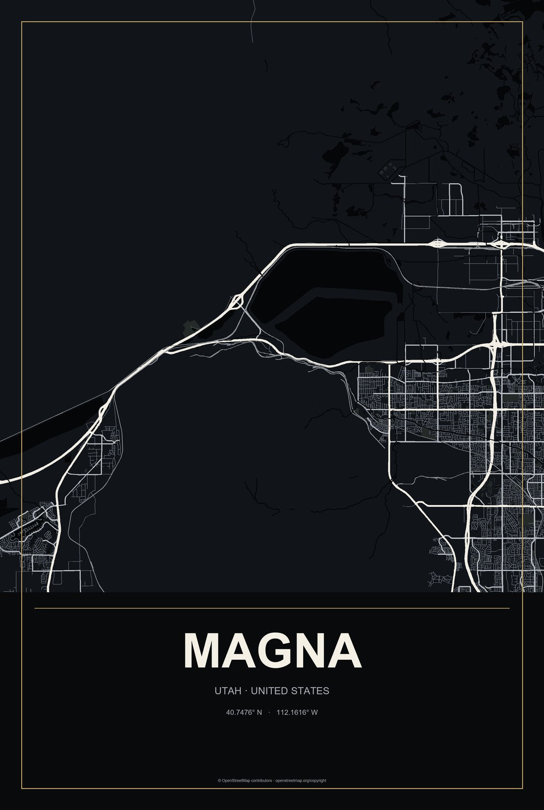 Magna, Utah City Map Aluminum Sign in Metropolitan Noir style