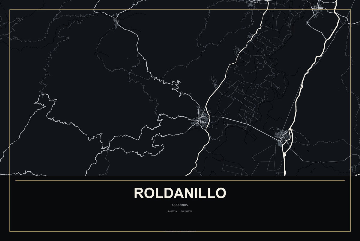 Roldanillo, Colombia City Map Aluminum Sign in Metropolitan Noir style