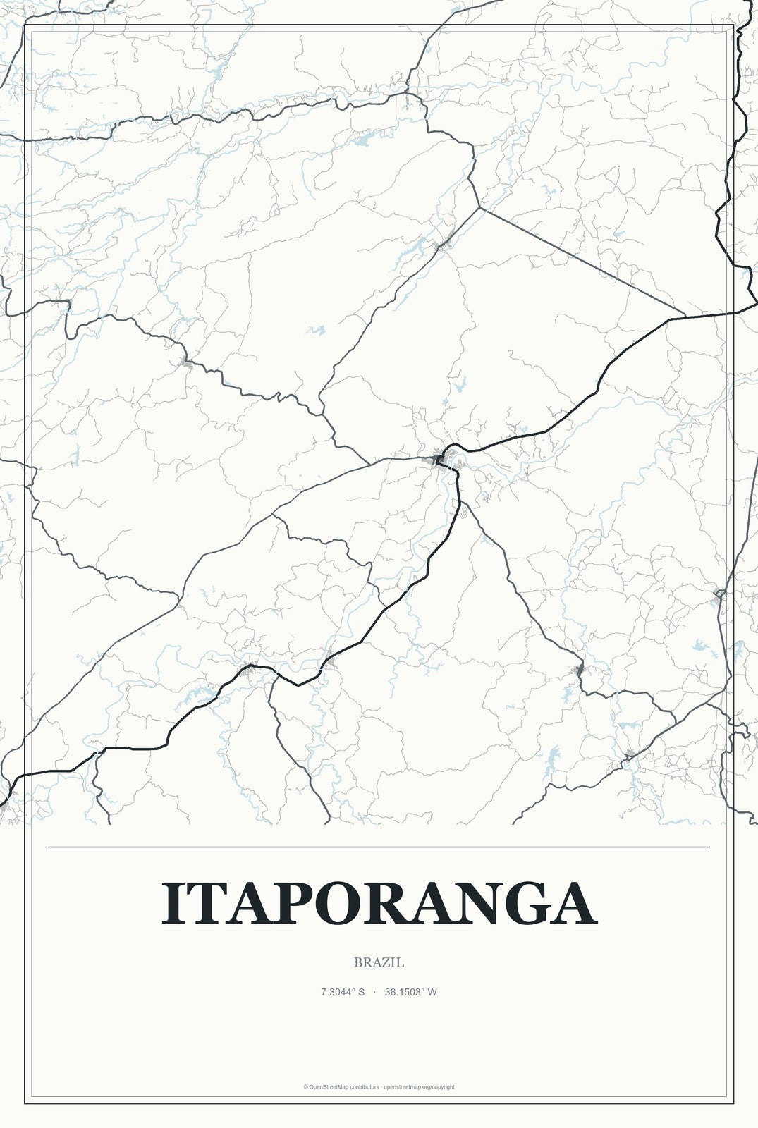 Itaporanga, São Paulo, Brazil City Map Aluminum Sign in Gallery Air style