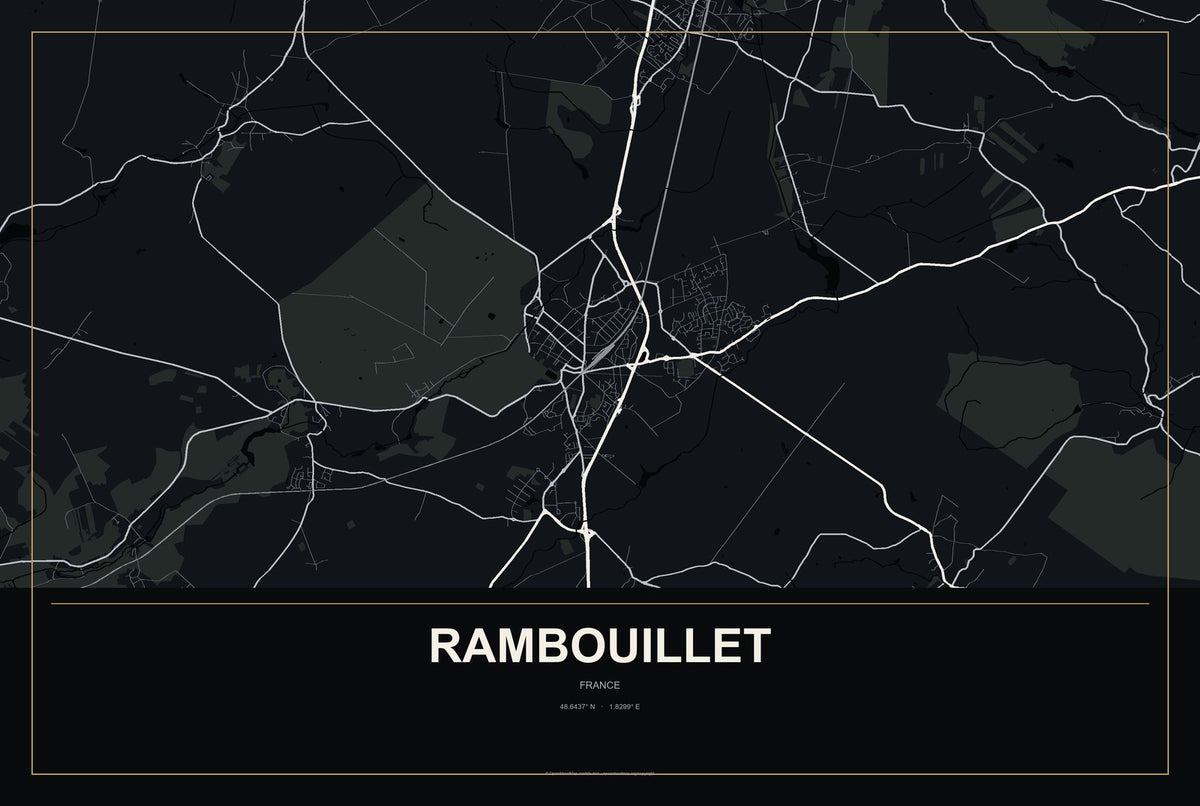 Rambouillet, France City Map Aluminum Sign in Metropolitan Noir style