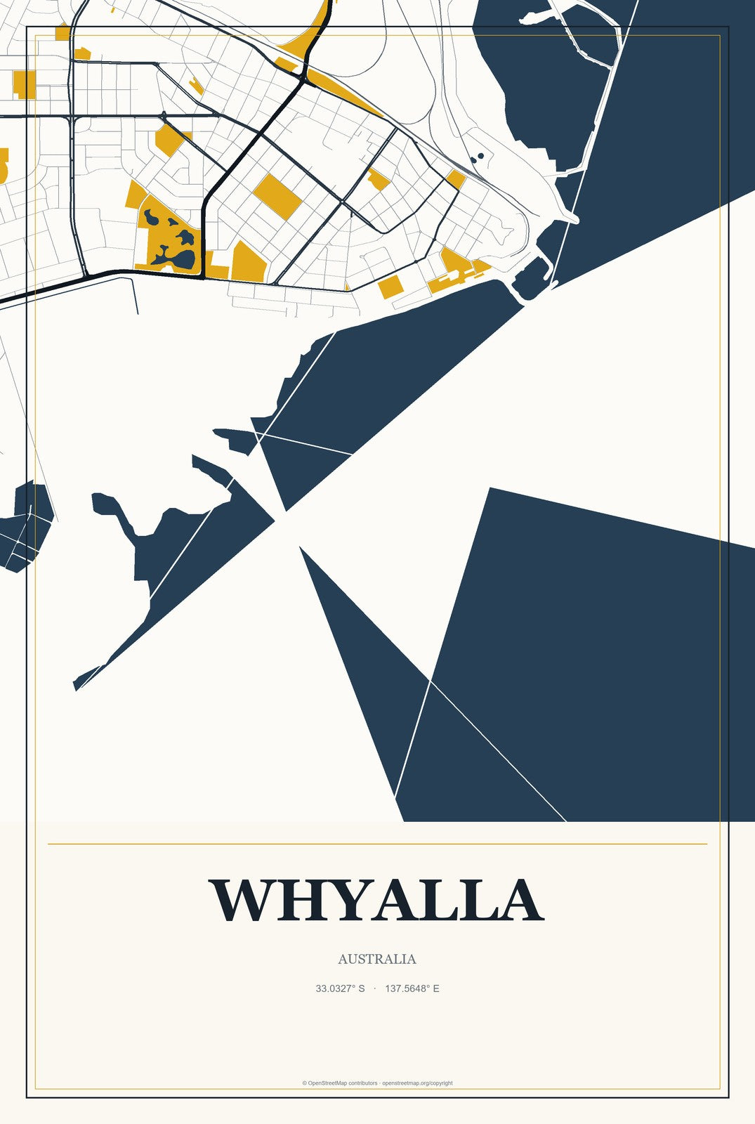 Whyalla, Australia City Map Aluminum Sign in Citrine Modern style