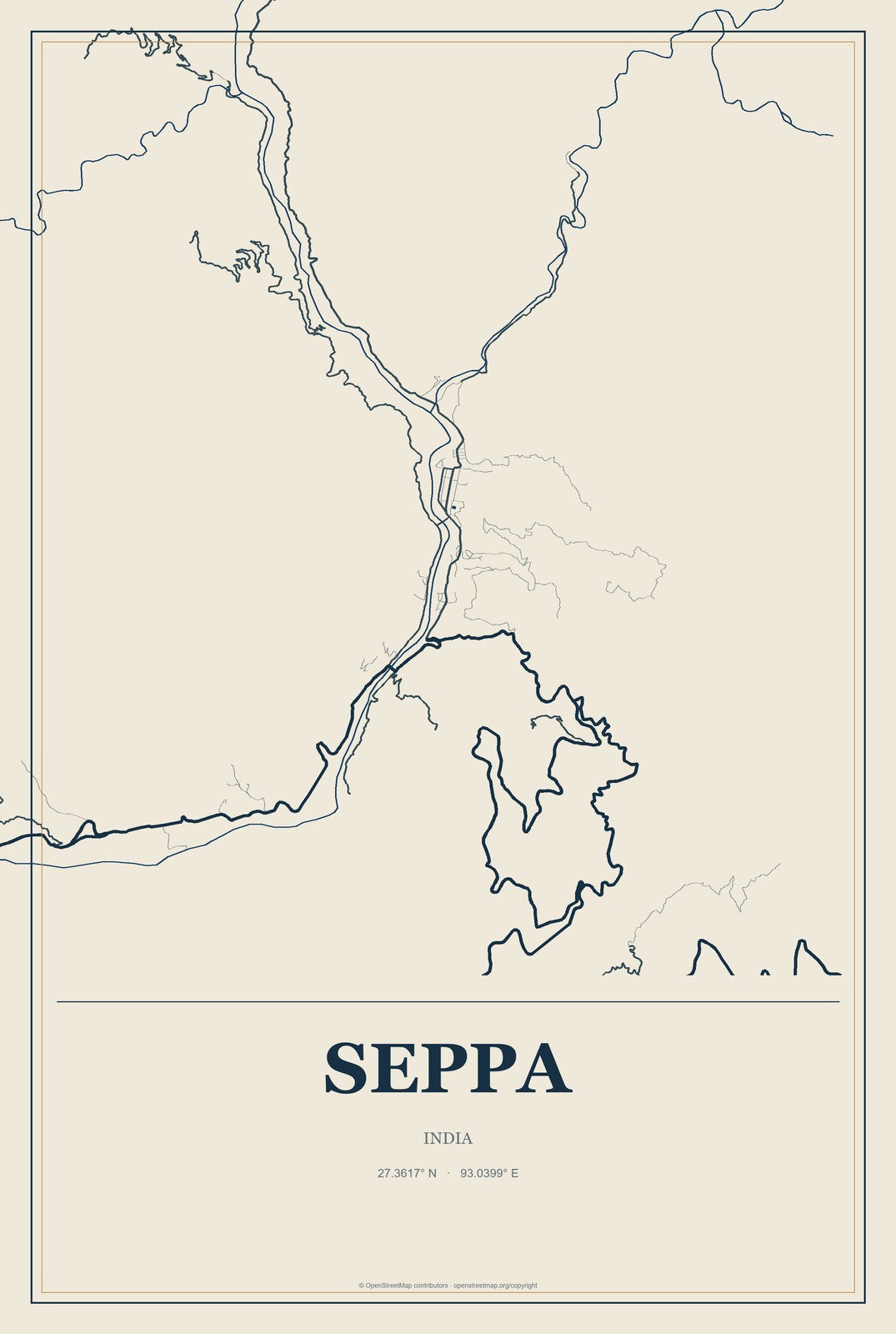 Seppa, India City Map Aluminum Sign in Coastal Cutout style
