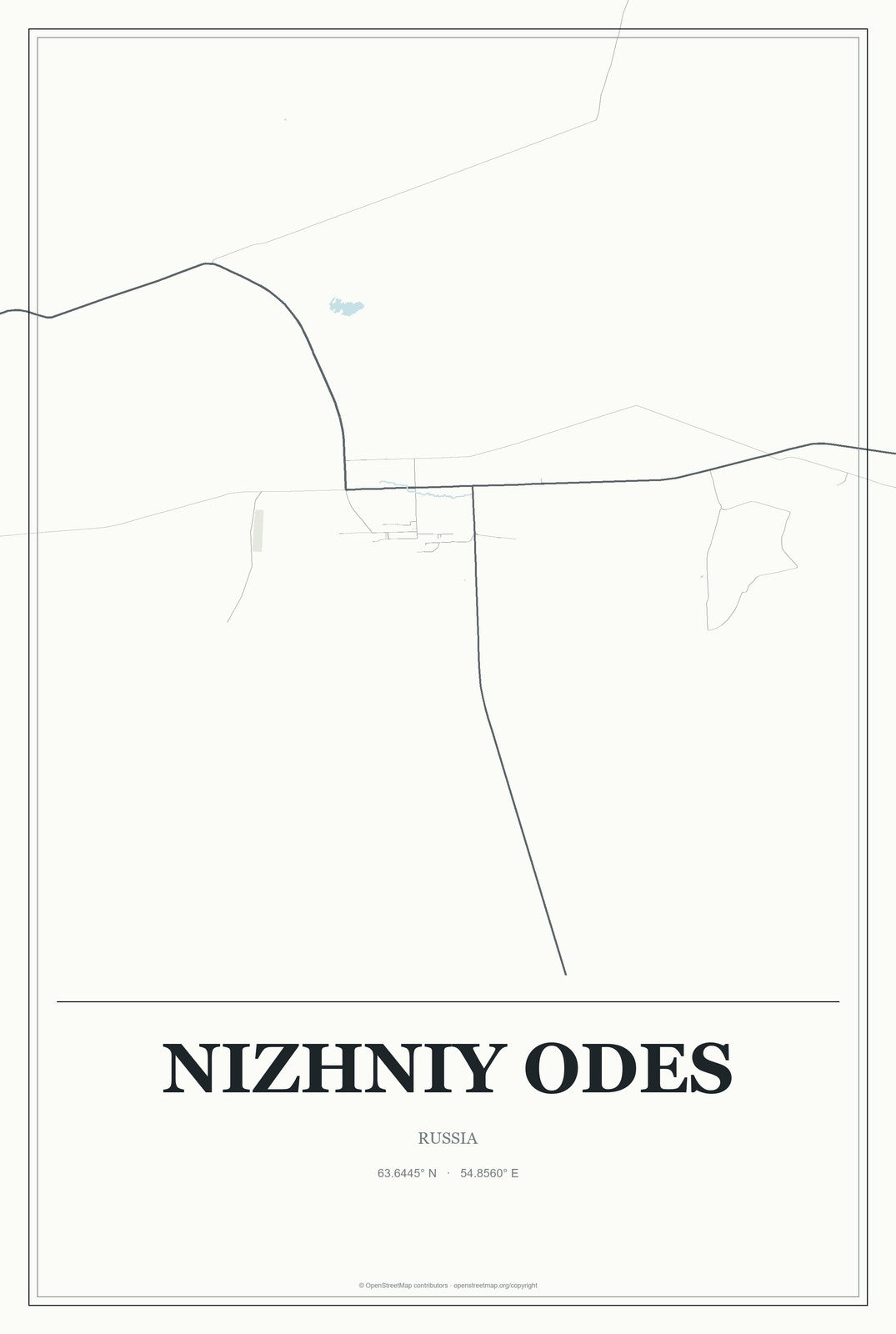 Nizhniy Odes, Russia City Map Aluminum Sign in Gallery Air style