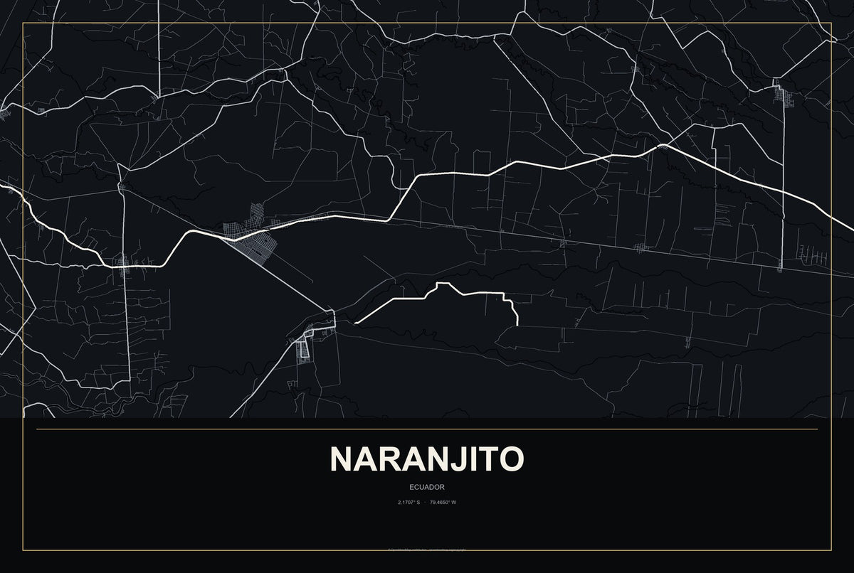 Naranjito, Ecuador City Map Aluminum Sign in Metropolitan Noir style