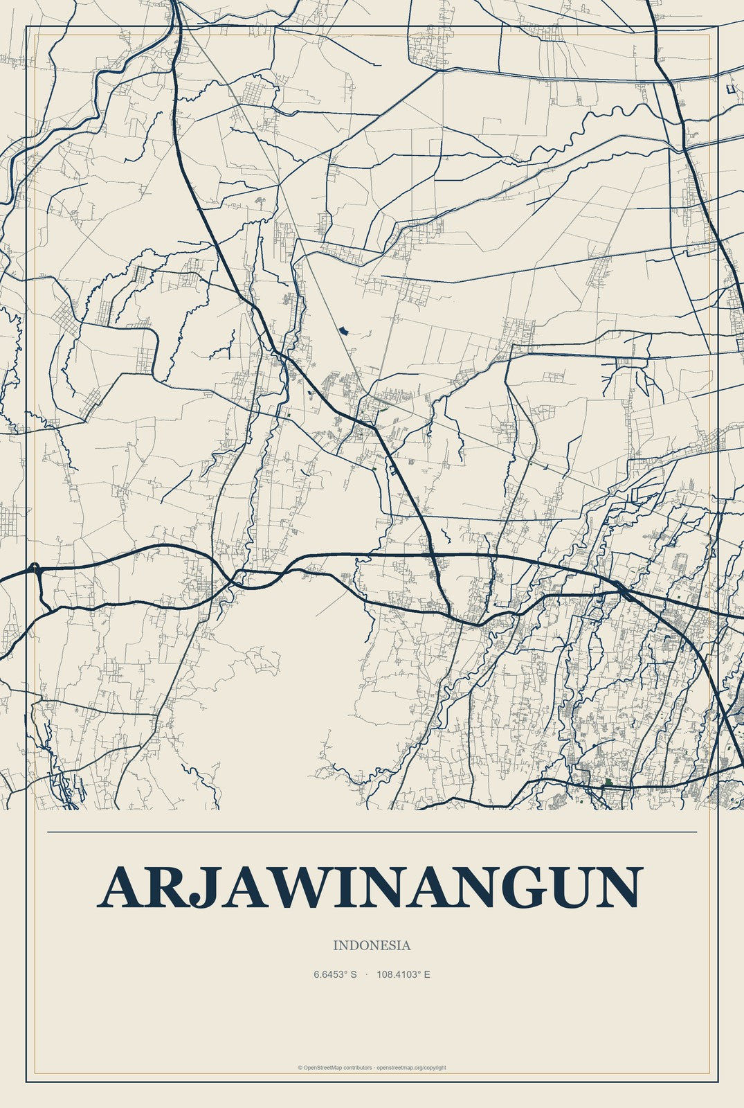Arjawinangun, Indonesia City Map Aluminum Sign in Coastal Cutout style