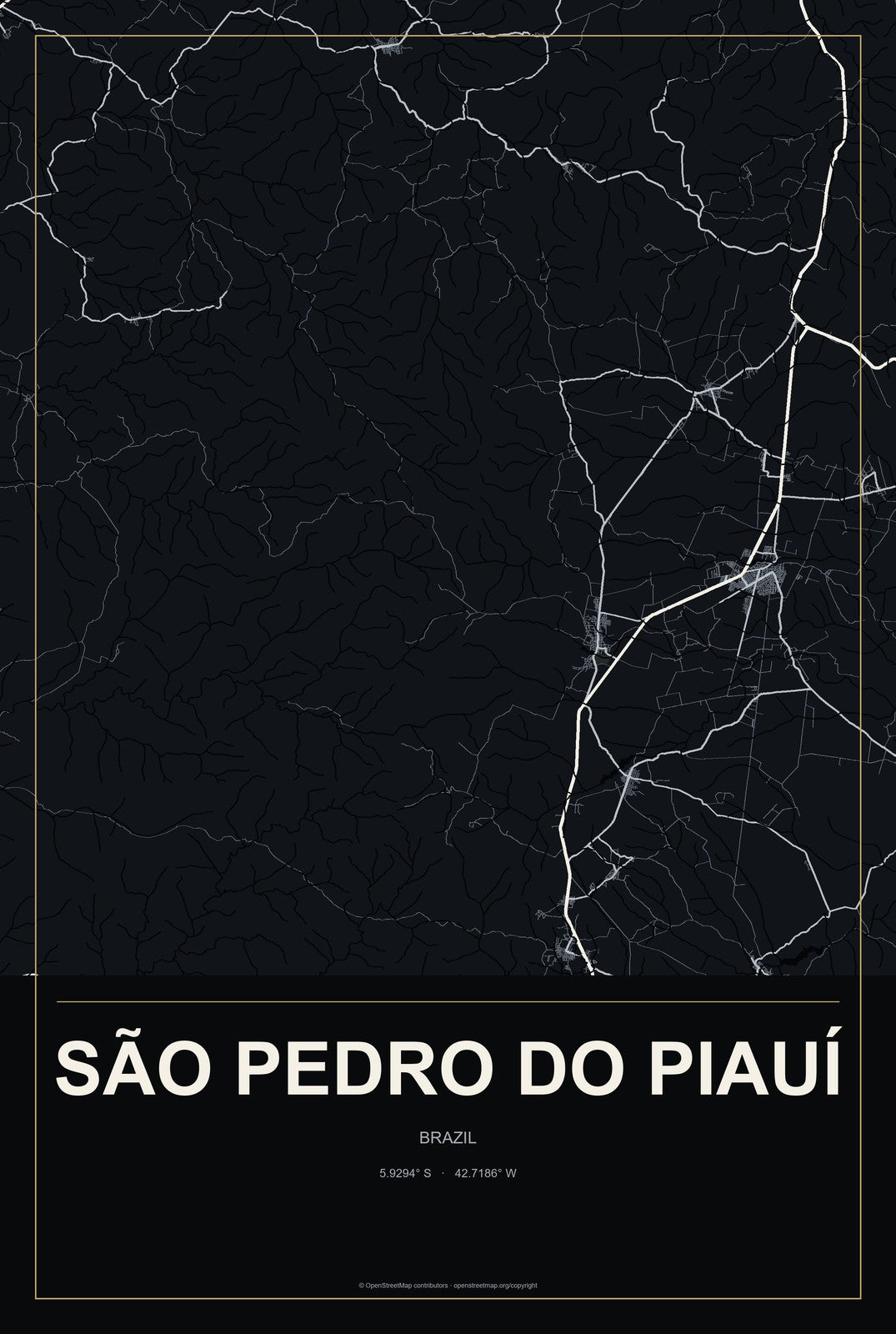 São Pedro do Piauí, Brazil City Map Aluminum Sign in Metropolitan Noir style