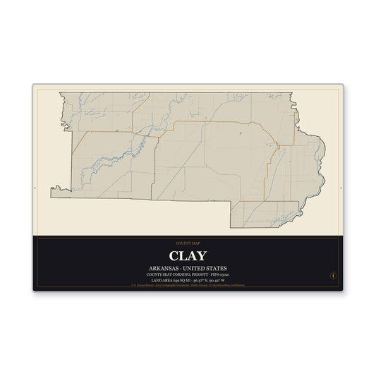 Clay County, Arkansas Map Aluminum Sign in Museum Plaque style