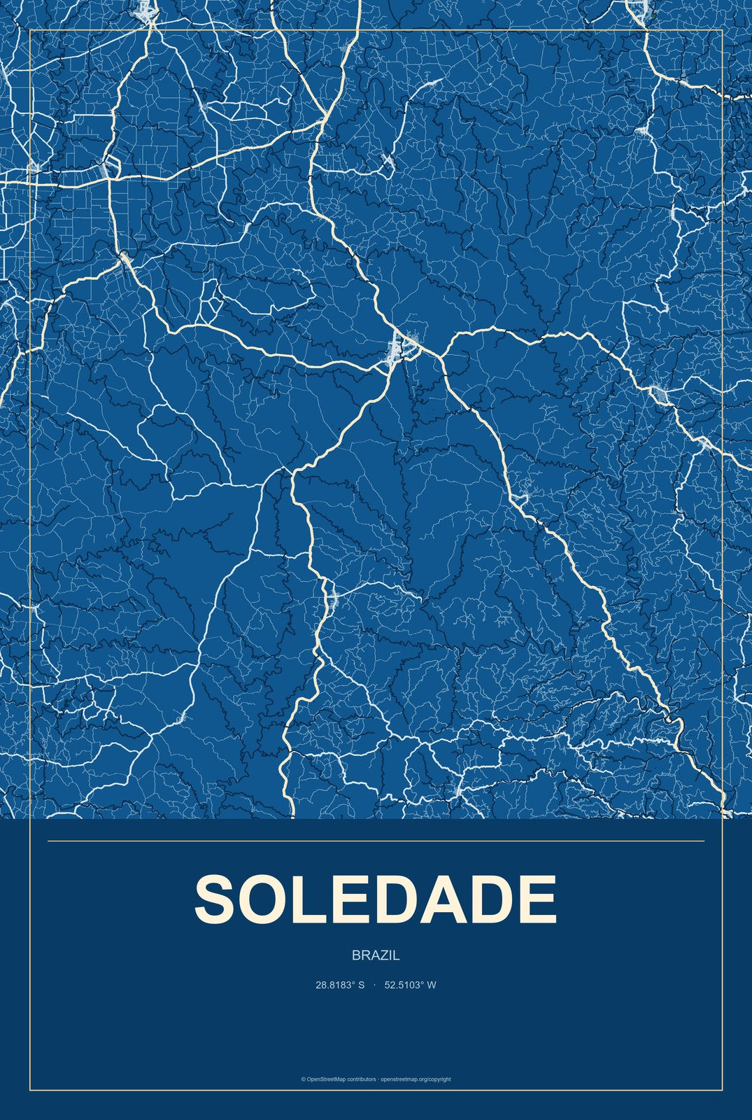 Soledade, Paraíba, Brazil City Map Aluminum Sign in Harbor Cobalt style
