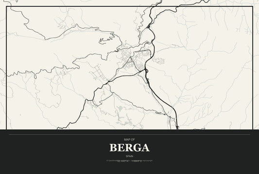 Berga, Spain City Map Aluminum Sign in Museum Plaque style