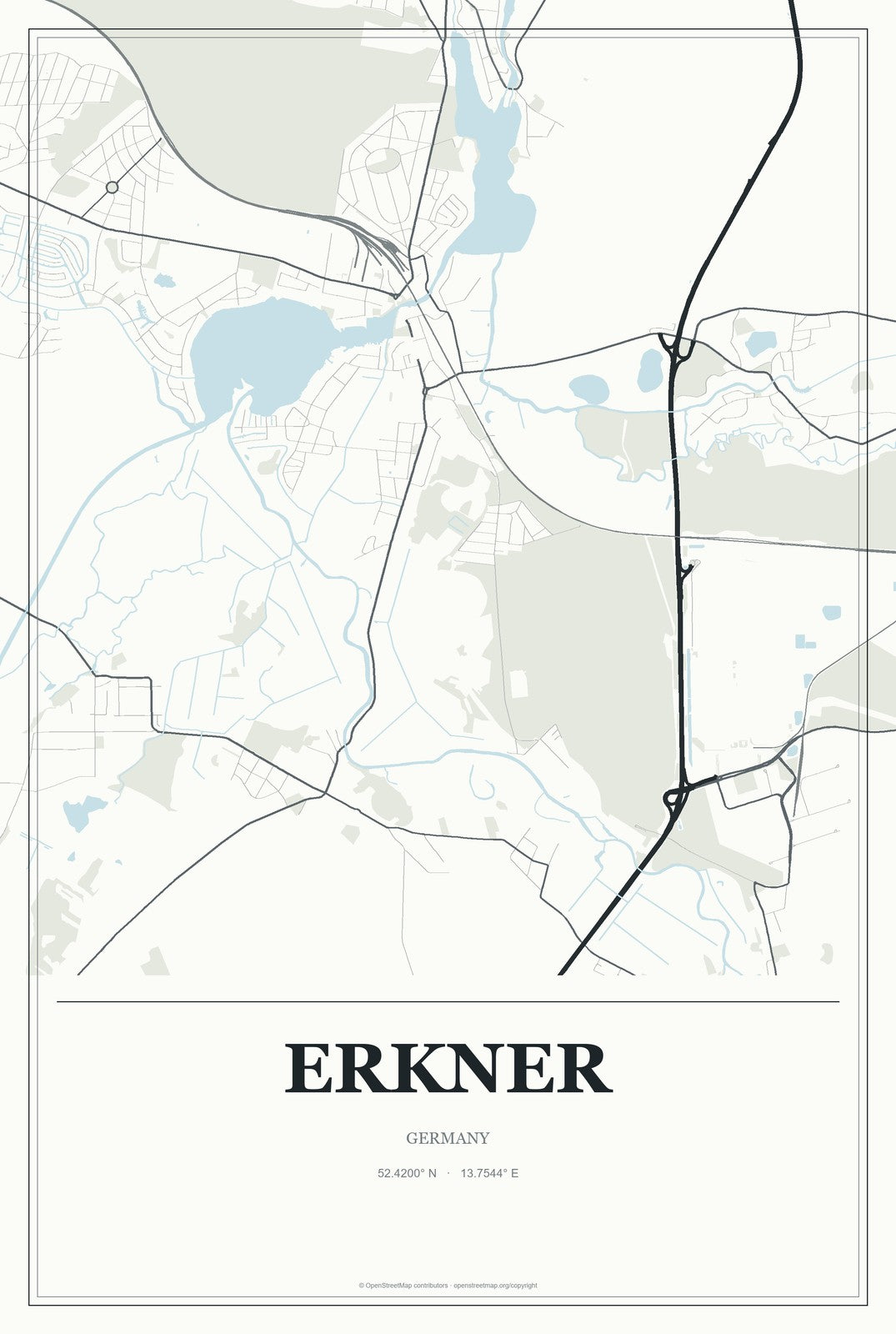Erkner, Germany City Map Aluminum Sign in Gallery Air style