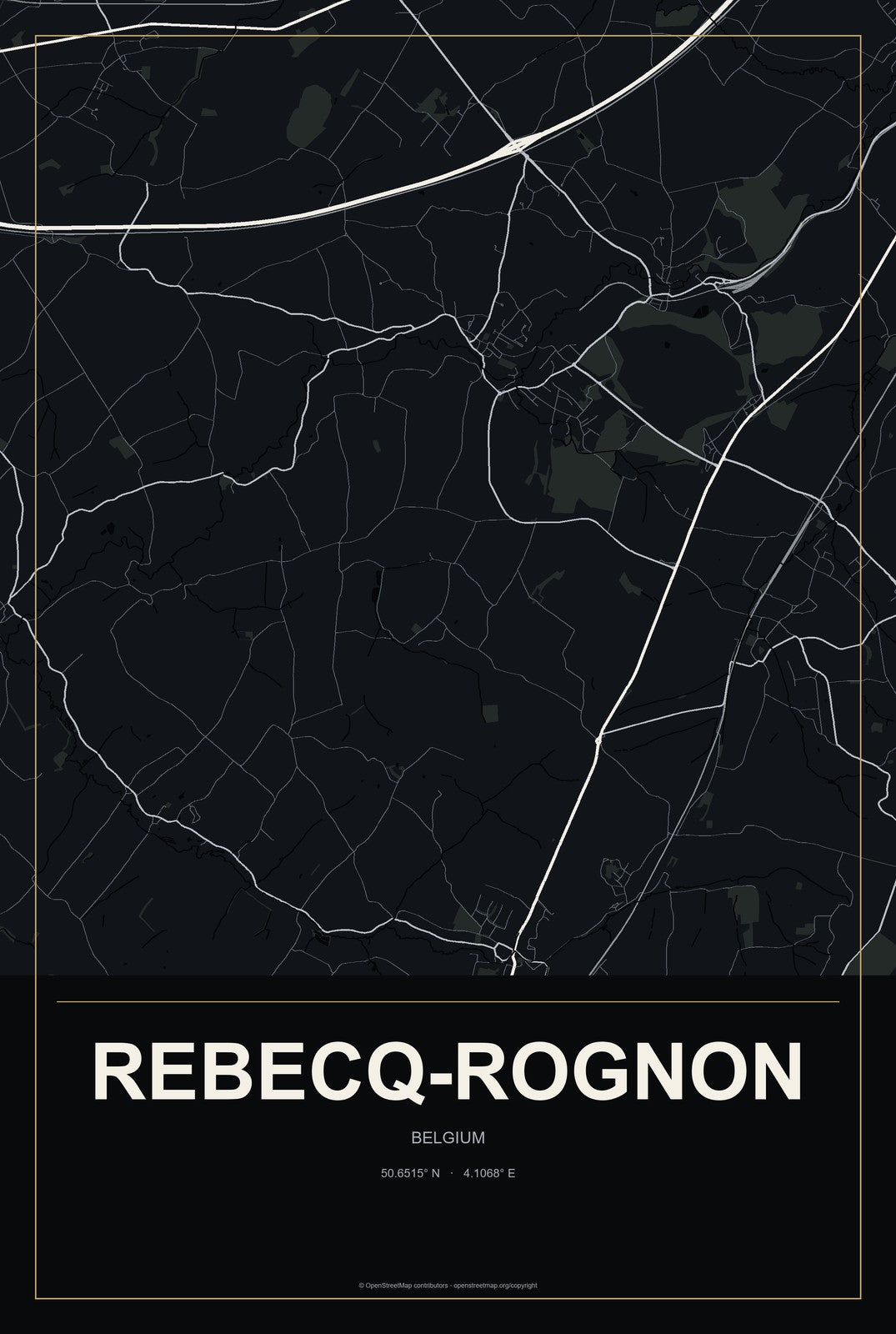 Rebecq-Rognon, Belgium City Map Aluminum Sign in Metropolitan Noir style