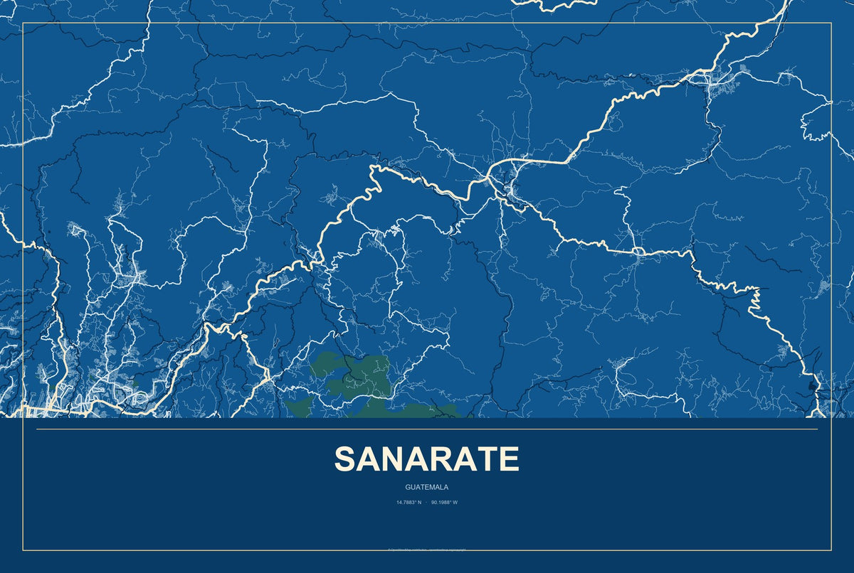 Sanarate, Guatemala City Map Aluminum Sign in Harbor Cobalt style