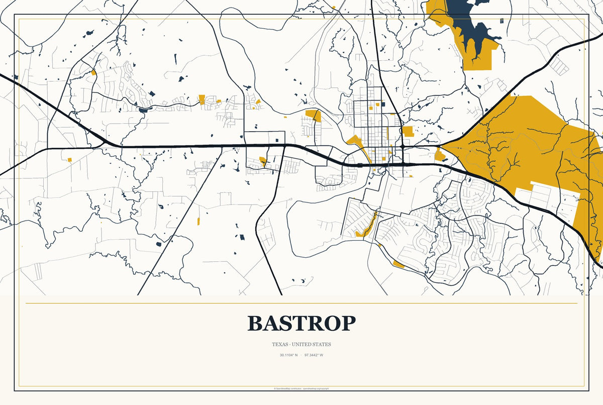 Bastrop, Texas City Map Aluminum Sign in Citrine Modern style