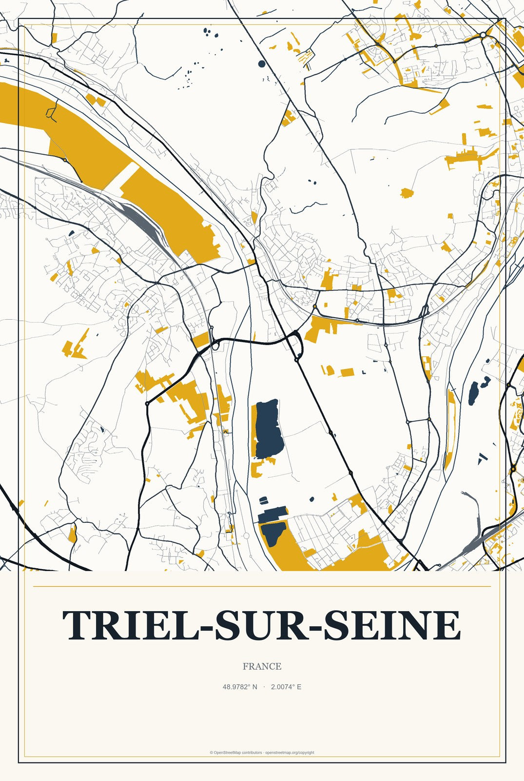 Triel-sur-Seine, France City Map Aluminum Sign in Citrine Modern style
