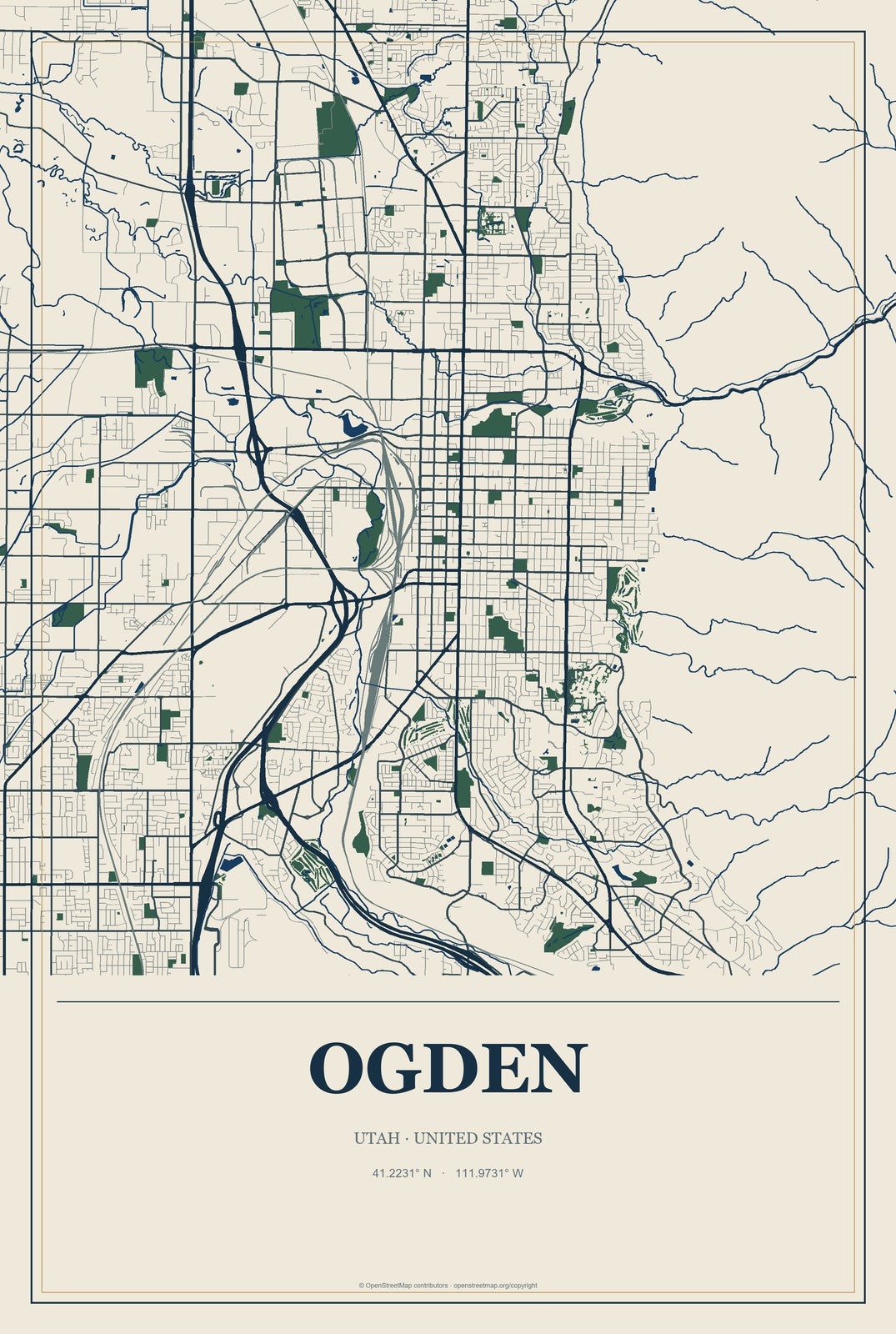 Ogden, Utah City Map Aluminum Sign in Coastal Cutout style
