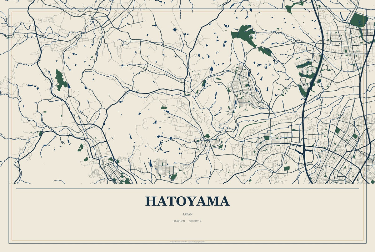 Hatoyama, Japan City Map Aluminum Sign in Coastal Cutout style