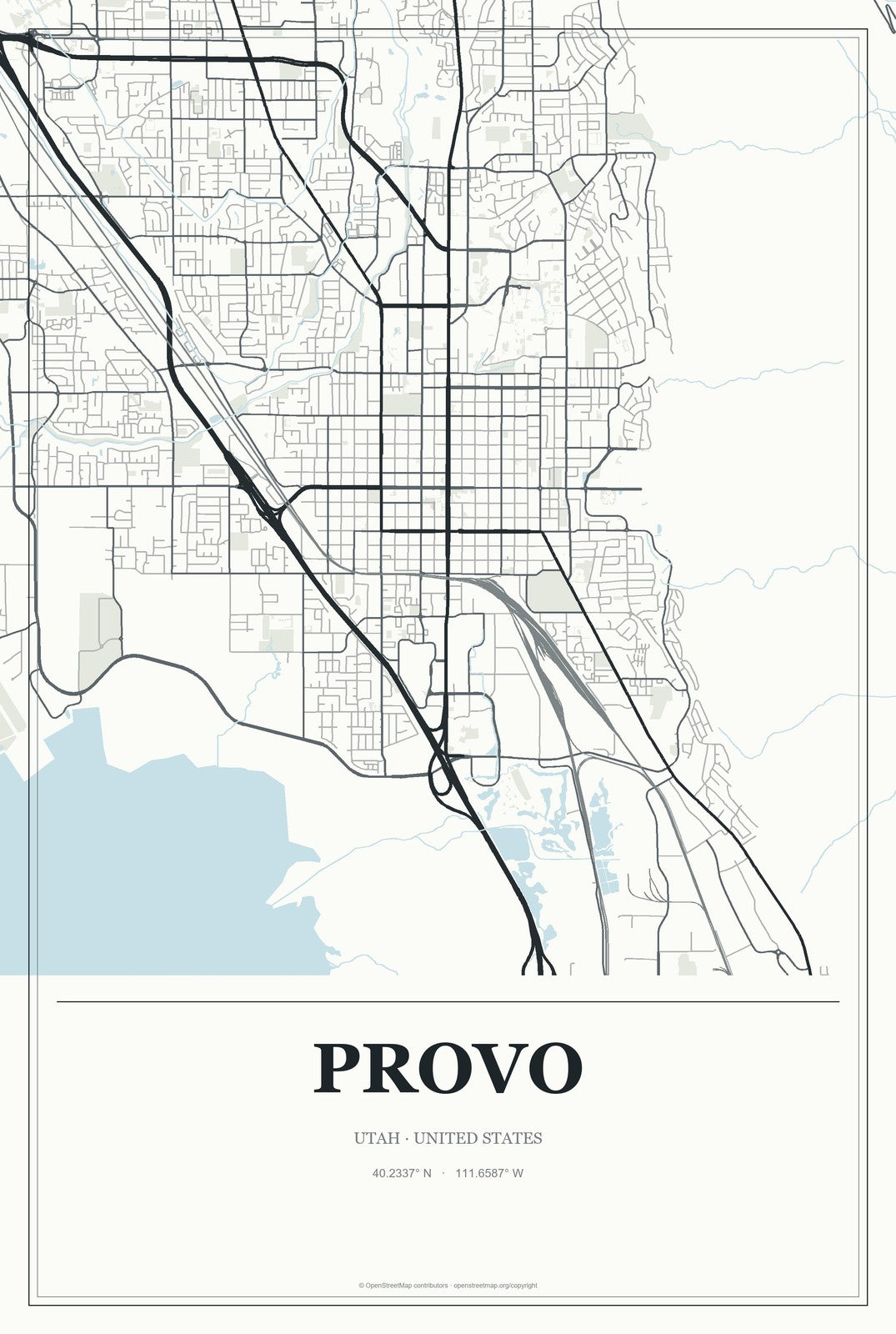 Provo, Utah City Map Aluminum Sign in Gallery Air style