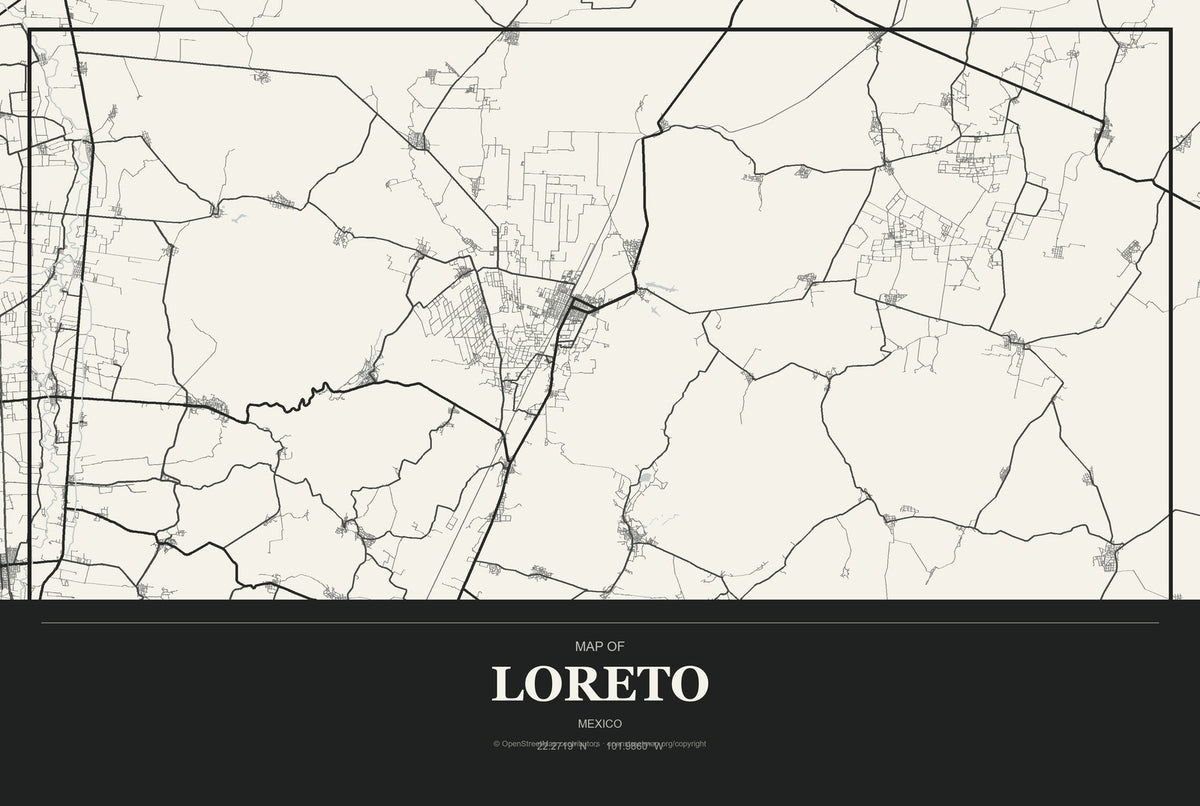 Loreto, Baja California Sur, Mexico City Map Aluminum Sign in Museum Plaque style