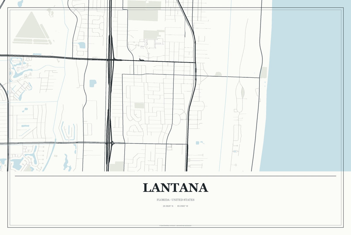 Lantana, Florida City Map Aluminum Sign in Gallery Air style