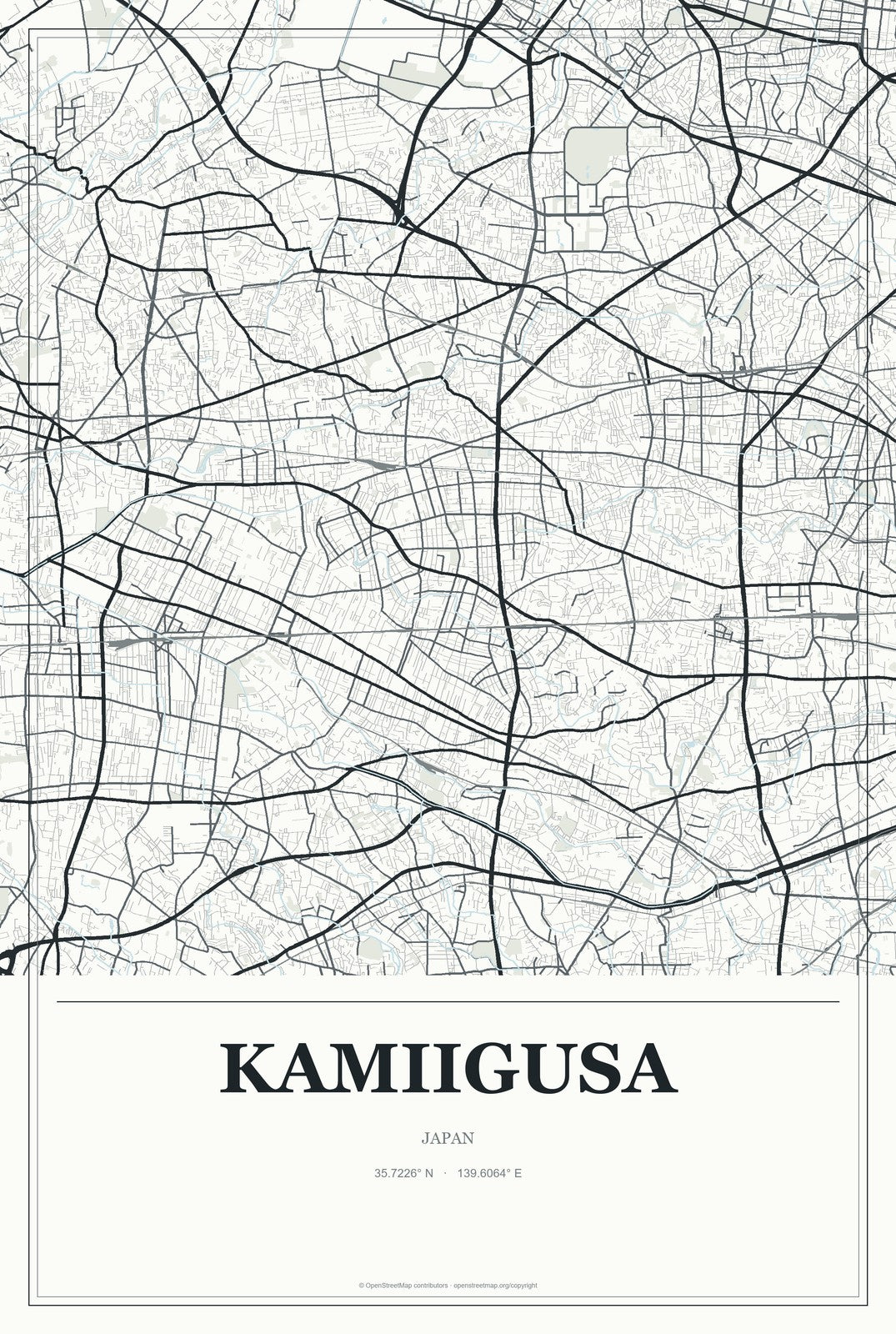 Kamiigusa, Japan City Map Aluminum Sign in Gallery Air style